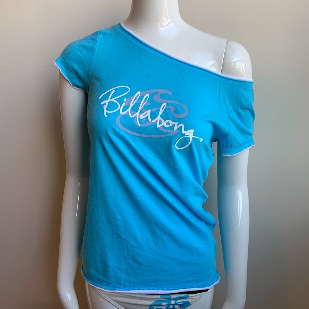 Billabong BLUE CRUSH era Vintage RARE blue logo fitted  boat neck t-shirt tshirt